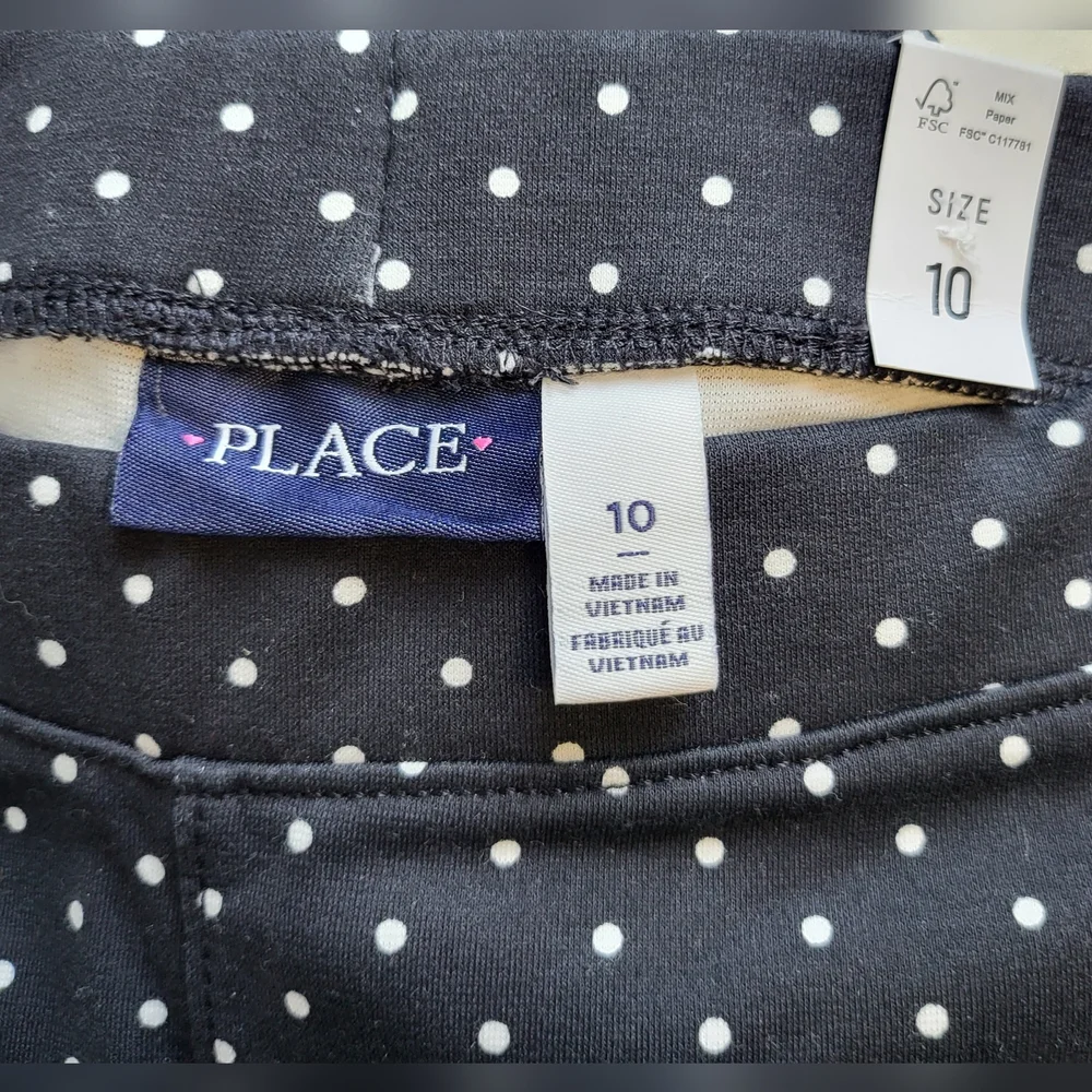 Childrens Place Girls Black‎ White Polka Dot Full Length Leggings 10 New